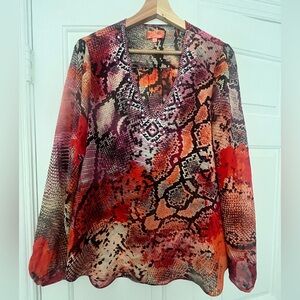 Hale Bob Silk V-Neck Blouse, Size M